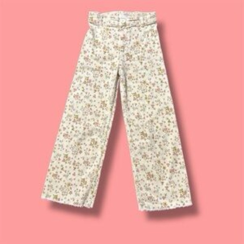 Zara Floral Beige Wide Leg Jeans 13/14